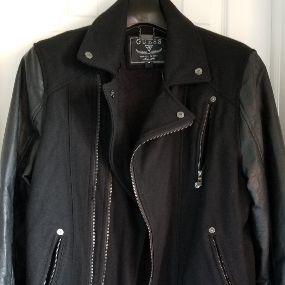 GUESS WOOL VARSITY LEATHER+WOOL Jacket (BLACK)